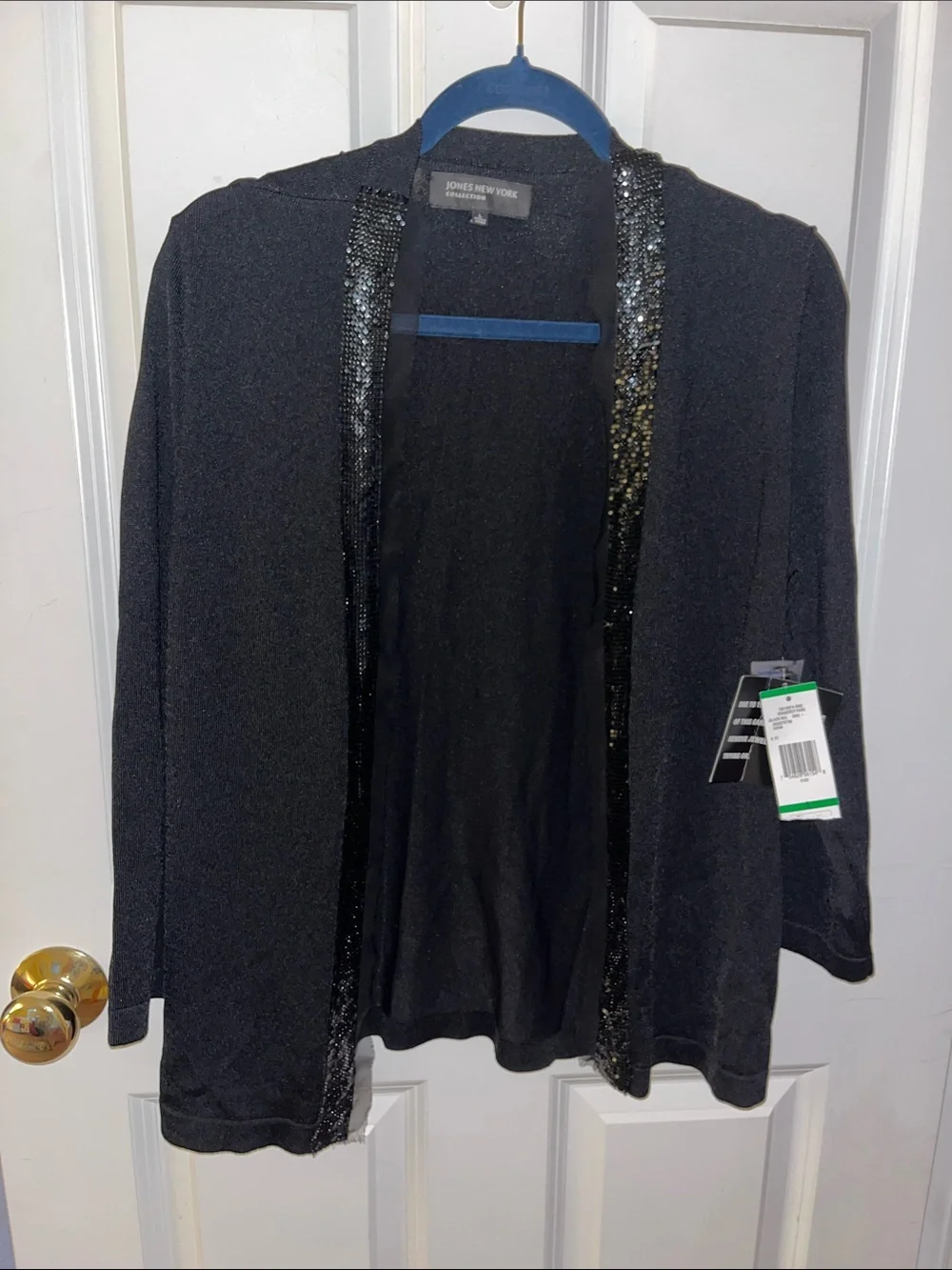 NWT! Jones New York Black Sequin-Trim Open Cardigan Jacket